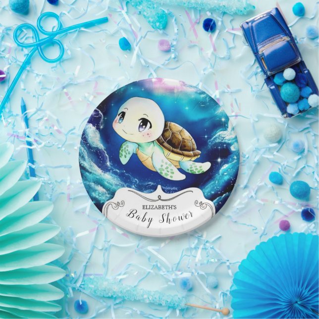 Colourful Custom Sea Turtle Baby Shower Paper Plate (Party)