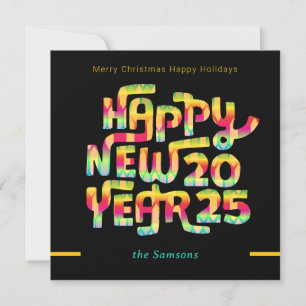 Colourful Custom Text Happy New Year 2025 Editable Holiday Card