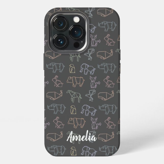 Colourful Customisable Geometry Origami Animals iPhone Case (Back)