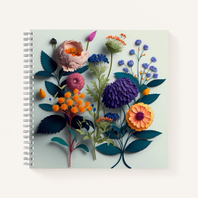 Colourful Cut Paper Flowers Notebook (Front)