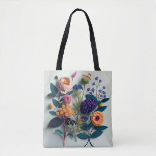 Colourful Cut Paper Flowers Tote Bag