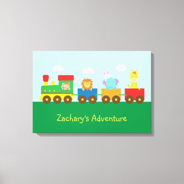 Colourful Cute Animal Train, For Kids Bedroom Canvas Print (Front)
