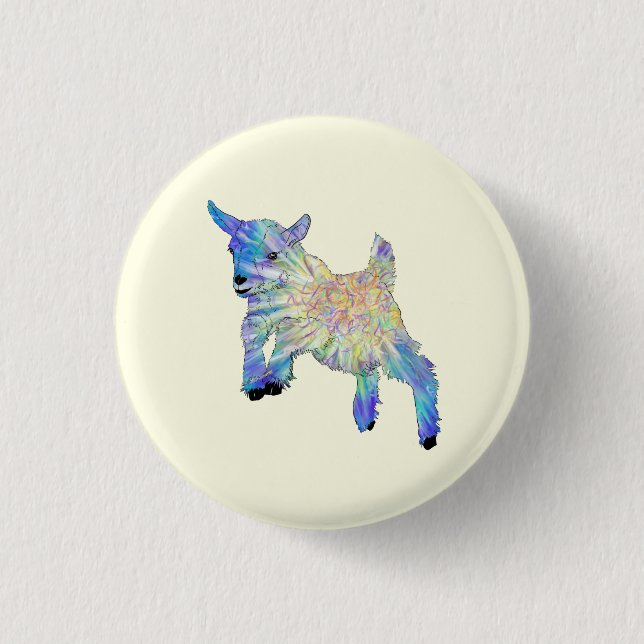 Colourful Cute Baby Goat Jumping Funky Animal Art 3 Cm Round Badge (Front)