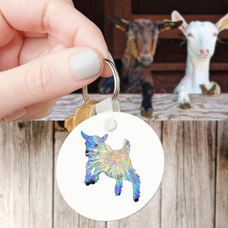 Colourful Cute Baby Goat Jumping Funky Animal Art Key Ring