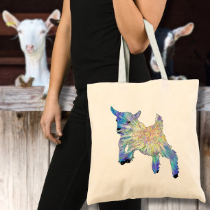 Colourful Cute Baby Goat Jumping Funky Animal Art Tote Bag