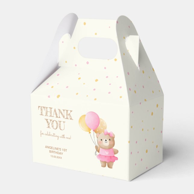 Colourful Cute Bear Balloon Birthday  Favour Box (Front Side)
