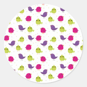 Colourful Cute Birds Pattern Classic Round Sticker