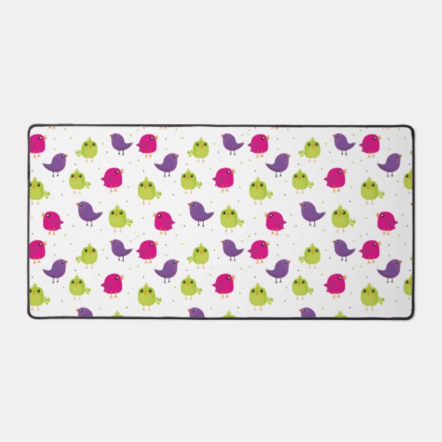 Colourful Cute Birds Pattern Desk Mat (Front)