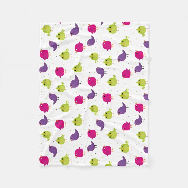 Colourful Cute Birds Pattern Fleece Blanket (Front)