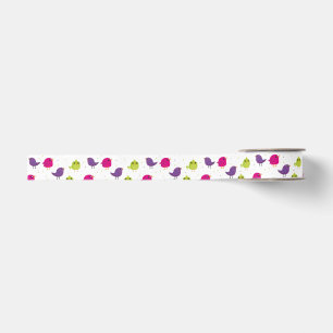 Colourful Cute Birds Pattern Grosgrain Ribbon