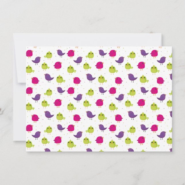 Colourful Cute Birds Pattern Invitation (Front)