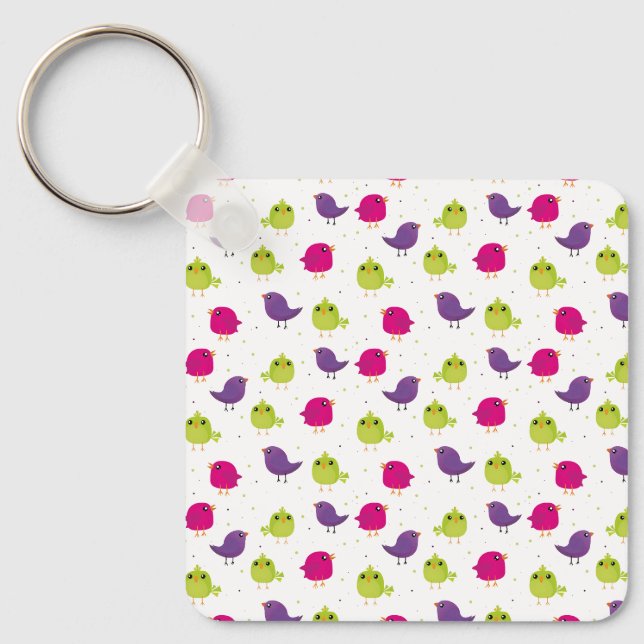 Colourful Cute Birds Pattern Key Ring (Front)