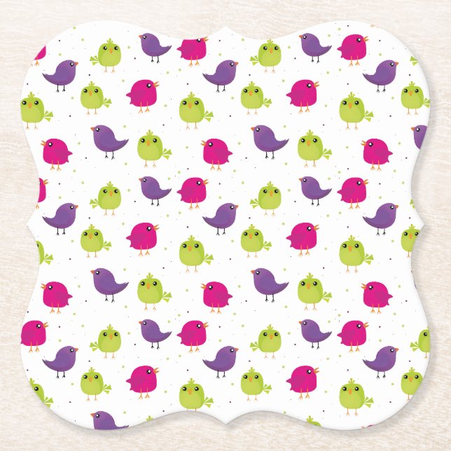 Colourful Cute Birds Pattern Paper Coaster (Front)