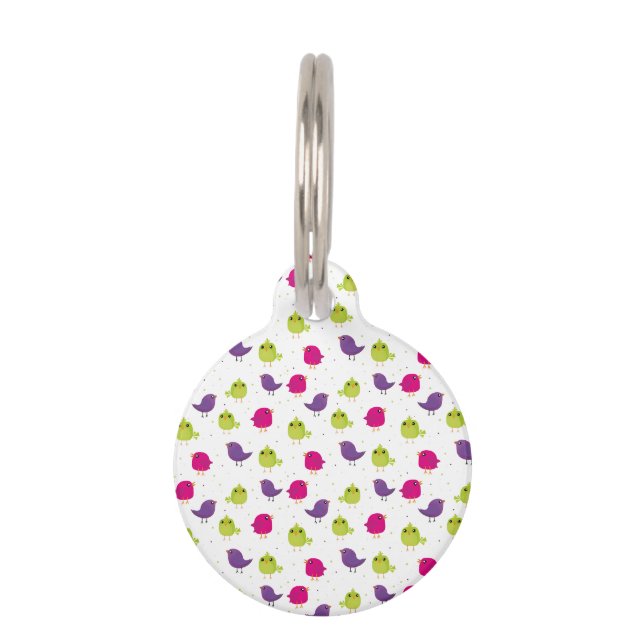 Colourful Cute Birds Pattern Pet Tag (Front)