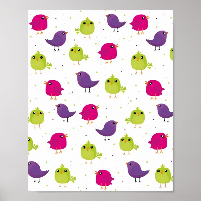 Colourful Cute Birds Pattern Poster (Front)