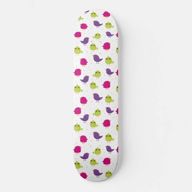 Colourful Cute Birds Pattern Skateboard (Front)