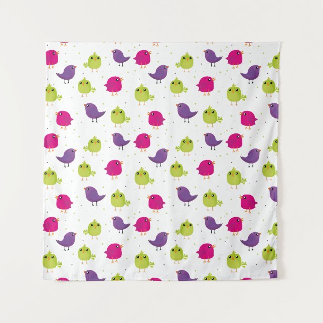 Colourful Cute Birds Pattern Tapestry (Front)