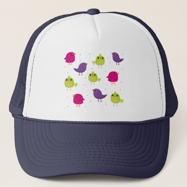 Colourful Cute Birds Pattern Trucker Hat (Front)
