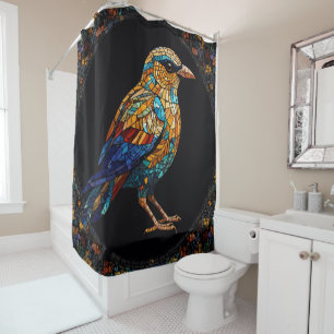 Colourful Cute Birds Stained Glass Mosaic bathroom Shower Curtain