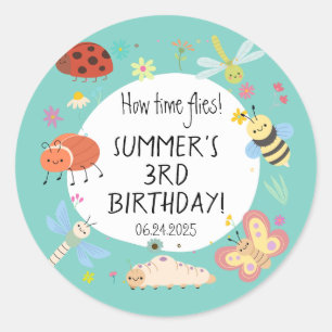 Colourful Cute Bugs Kids Birthday Classic Round Sticker