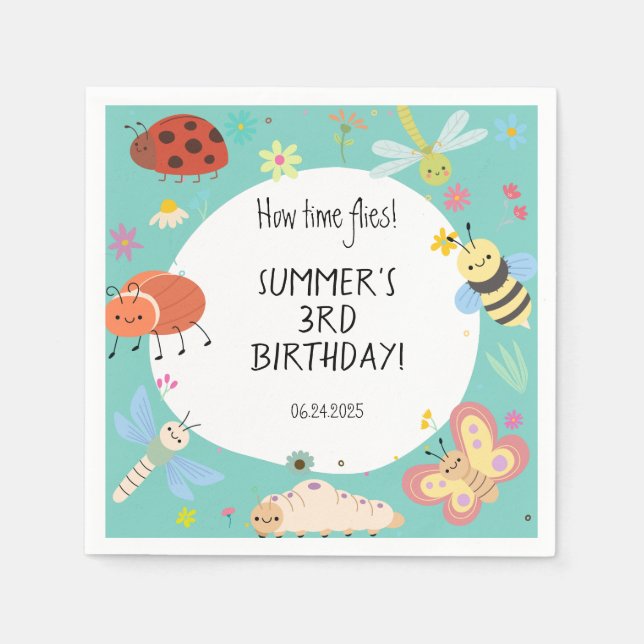Colourful Cute Bugs Kids Birthday  Napkin (Front)