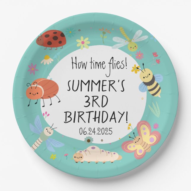 Colourful Cute Bugs Kids Birthday  Paper Plate (Front)