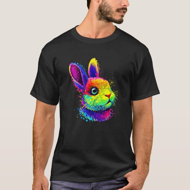 Colourful Cute Bunny Face Pop Style T-Shirt (Front)