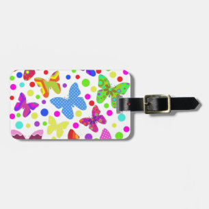 Colourful cute butterflies and polka dots luggage tag