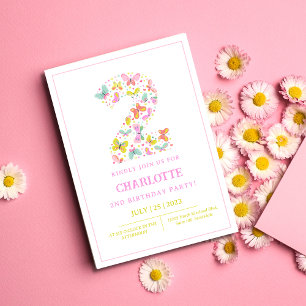 Colourful Cute Butterfly 2nd Birthday Invitation