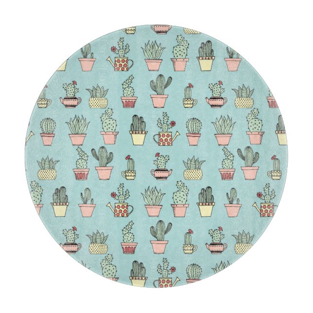Colourful Cute Cactus In Hand Drawn Style Pattern Cutting Board (Front)