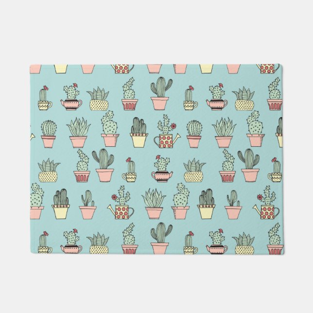 Colourful Cute Cactus In Hand Drawn Style Pattern Doormat (Front)