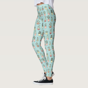 Colourful Cute Cactus In Hand Drawn Style Pattern Leggings