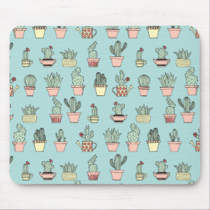 Colourful Cute Cactus In Hand Drawn Style Pattern Mouse Pad