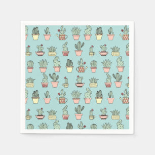 Colourful Cute Cactus In Hand Drawn Style Pattern Napkin