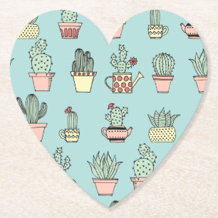 Colourful Cute Cactus In Hand Drawn Style Pattern Paper Coaster