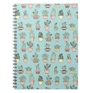 Colourful Cute Cactus In Hand Drawn Style Pattern Spiral Notebook