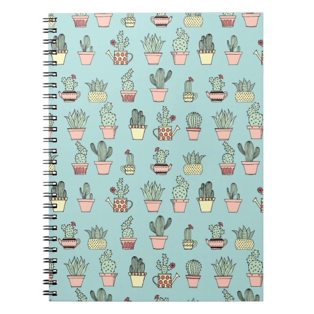 Colourful Cute Cactus In Hand Drawn Style Pattern Spiral Notebook (Front)