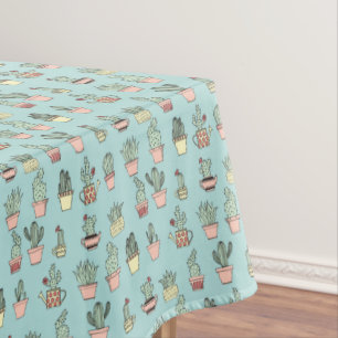 Colourful Cute Cactus In Hand Drawn Style Pattern Tablecloth