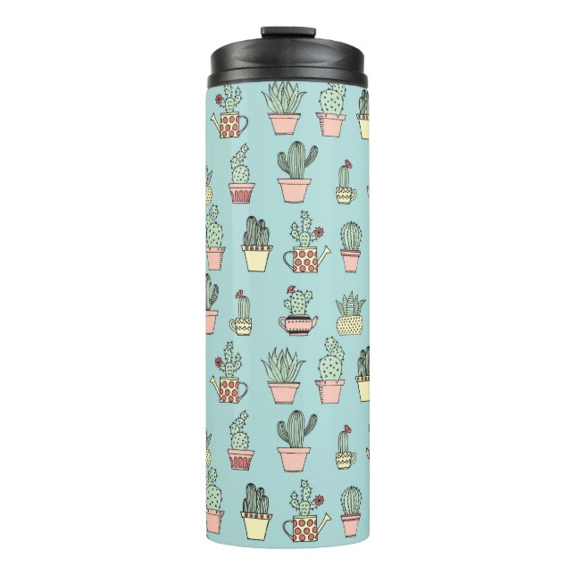 Colourful Cute Cactus In Hand Drawn Style Pattern Thermal Tumbler (Front)