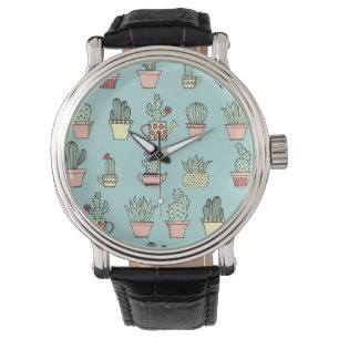 Colourful Cute Cactus In Hand Drawn Style Pattern Watch