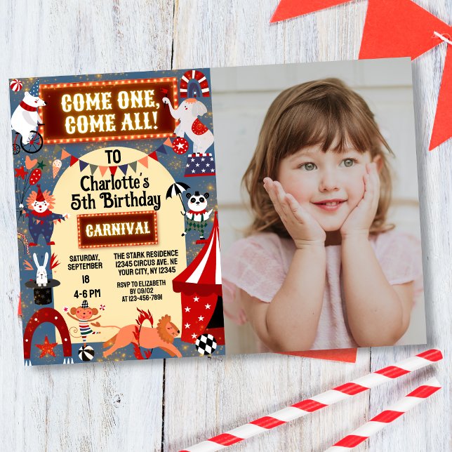 Colourful Cute Carnival Circus Photo Birthday Part Invitation (Creator Uploaded)