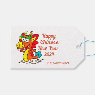 Colourful Cute Cartoon Dragon Chinese New Year  Gift Tags