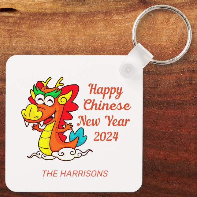 Colourful Cute Cartoon Dragon Chinese New Year  Key Ring (Back)