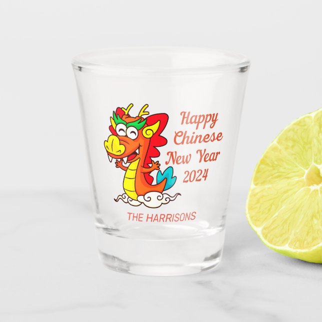 Colourful Cute Cartoon Dragon Chinese New Year  Shot Glass (Front)