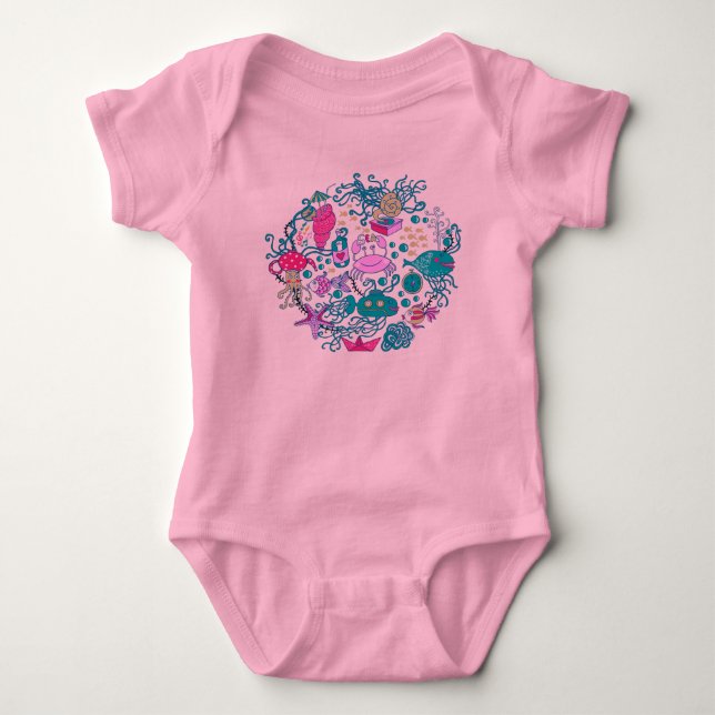Colourful Cute Cartoon Sea-life Party Scene Baby Bodysuit (Front)