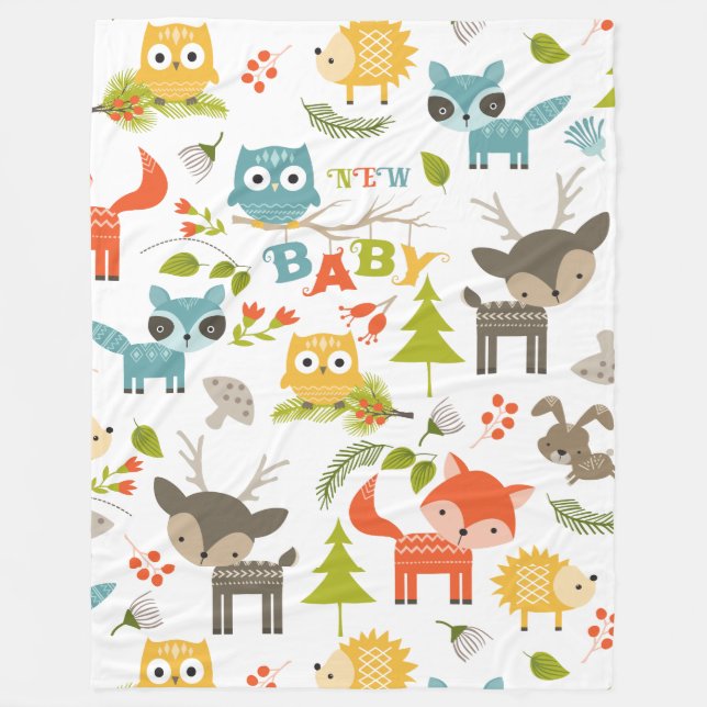 Colourful Cute Cartoon Wood Animals Pattern Fleece Blanket (Front)