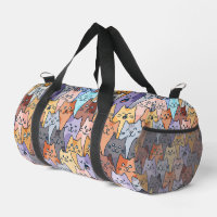 Colourful Cute Cat Crowd Pattern Whimsical Cat Fac