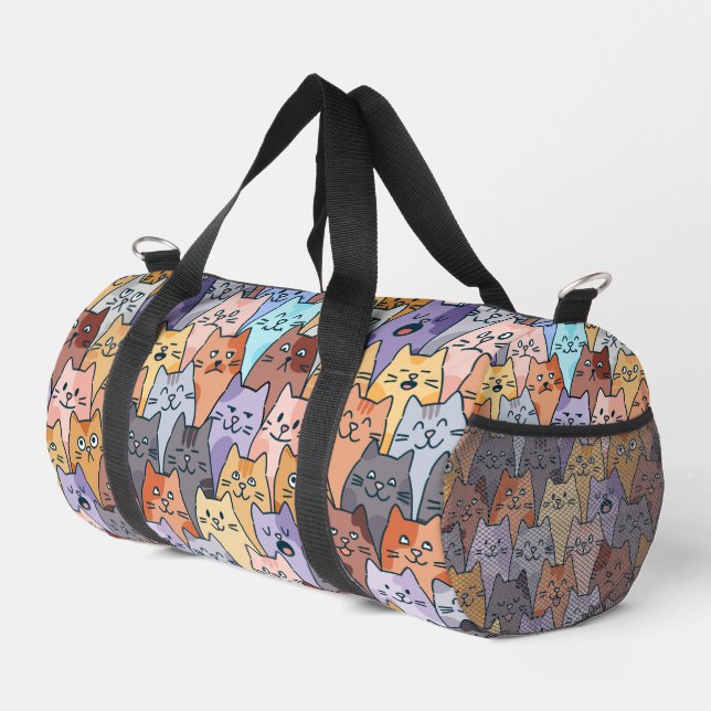 Colourful Cute Cat Crowd Pattern Whimsical Cat Fac Duffle Bag (Right Corner)
