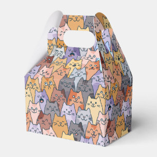 Colourful Cute Cat Crowd Pattern Whimsical Cat Fac Favour Box