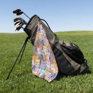 Colourful Cute Cat Crowd Pattern Whimsical Cat Fac Golf Towel
